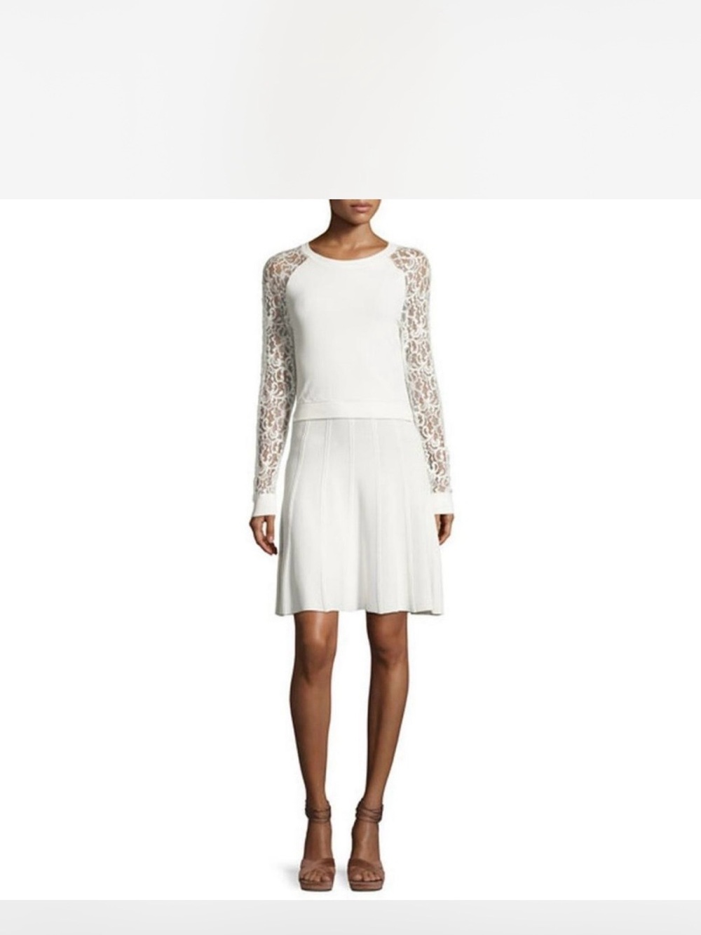 Alice + Olivia White Lace-Sleeve sweater top size S